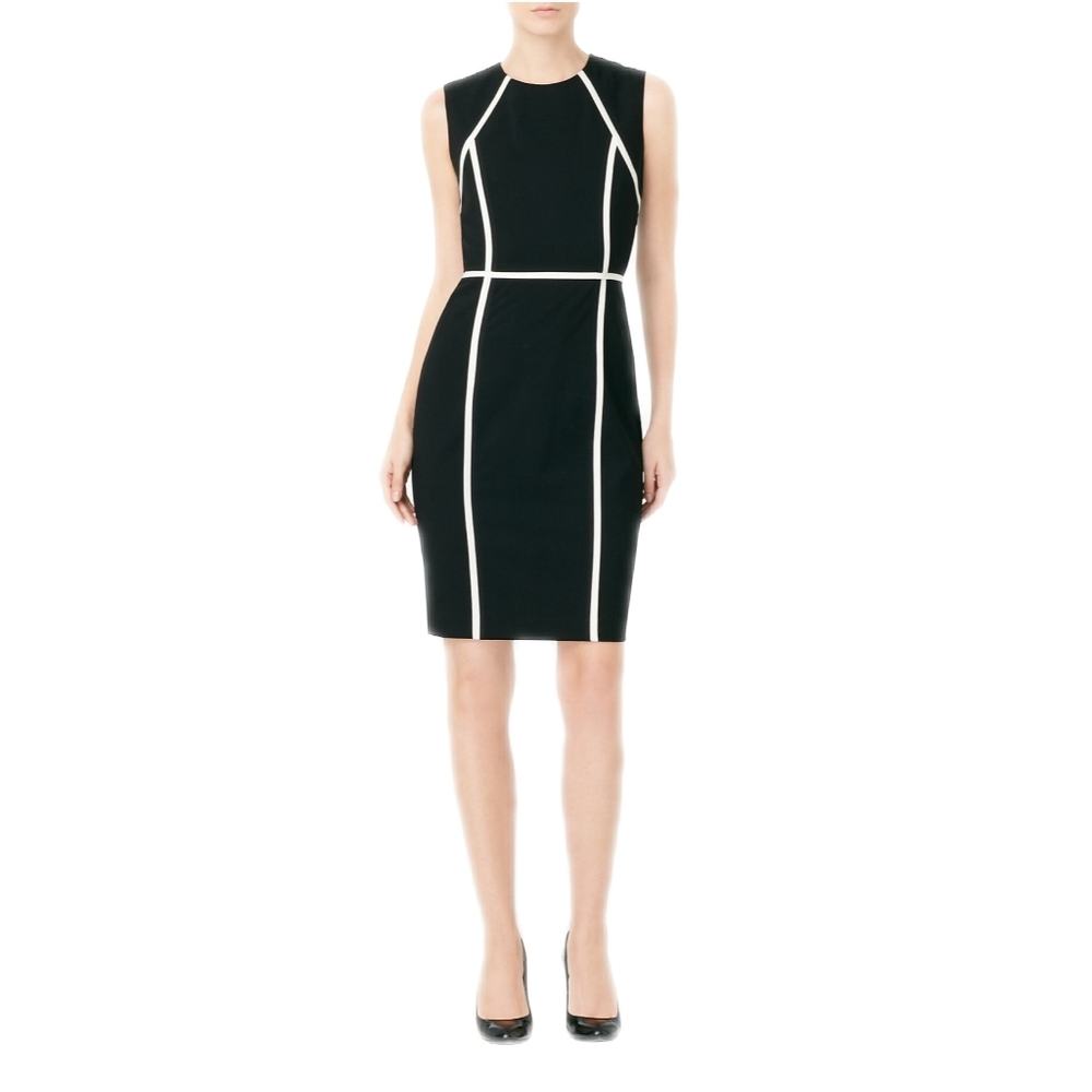 Calvin Klein EUC Black White Piping Sleeveless Sheath Dress Womens S/M - Picture 3 of 6